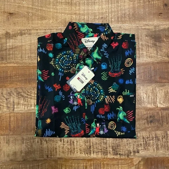 NWT RSVLTS Disney Nightmare Before Christmas ‘Oogie’s Turn to Boogie’ Button Up - Picture 1 of 10